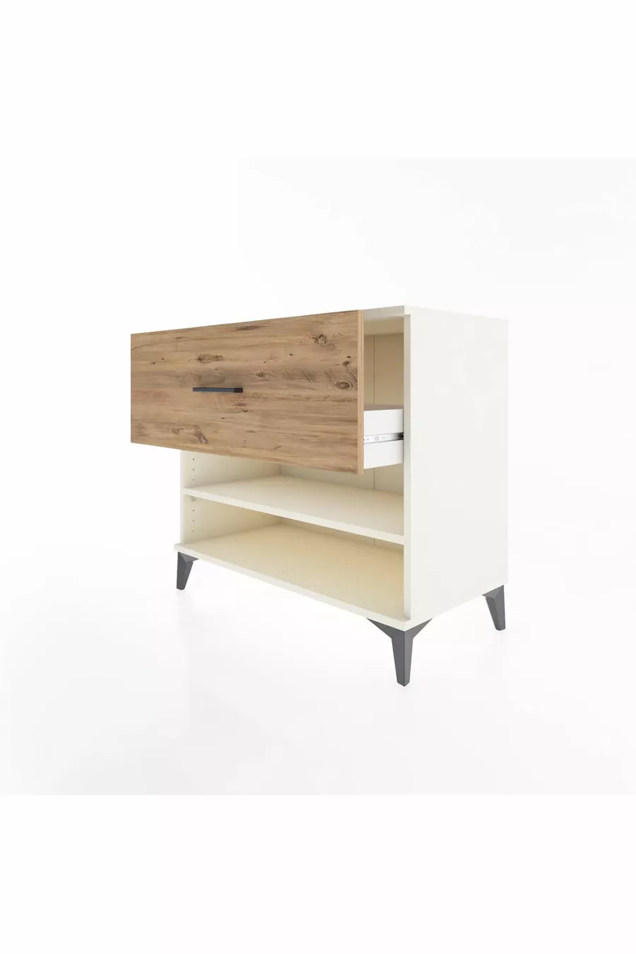 Commode Hyperion à une étagère et un tiroir, Pierre de lune-Pin