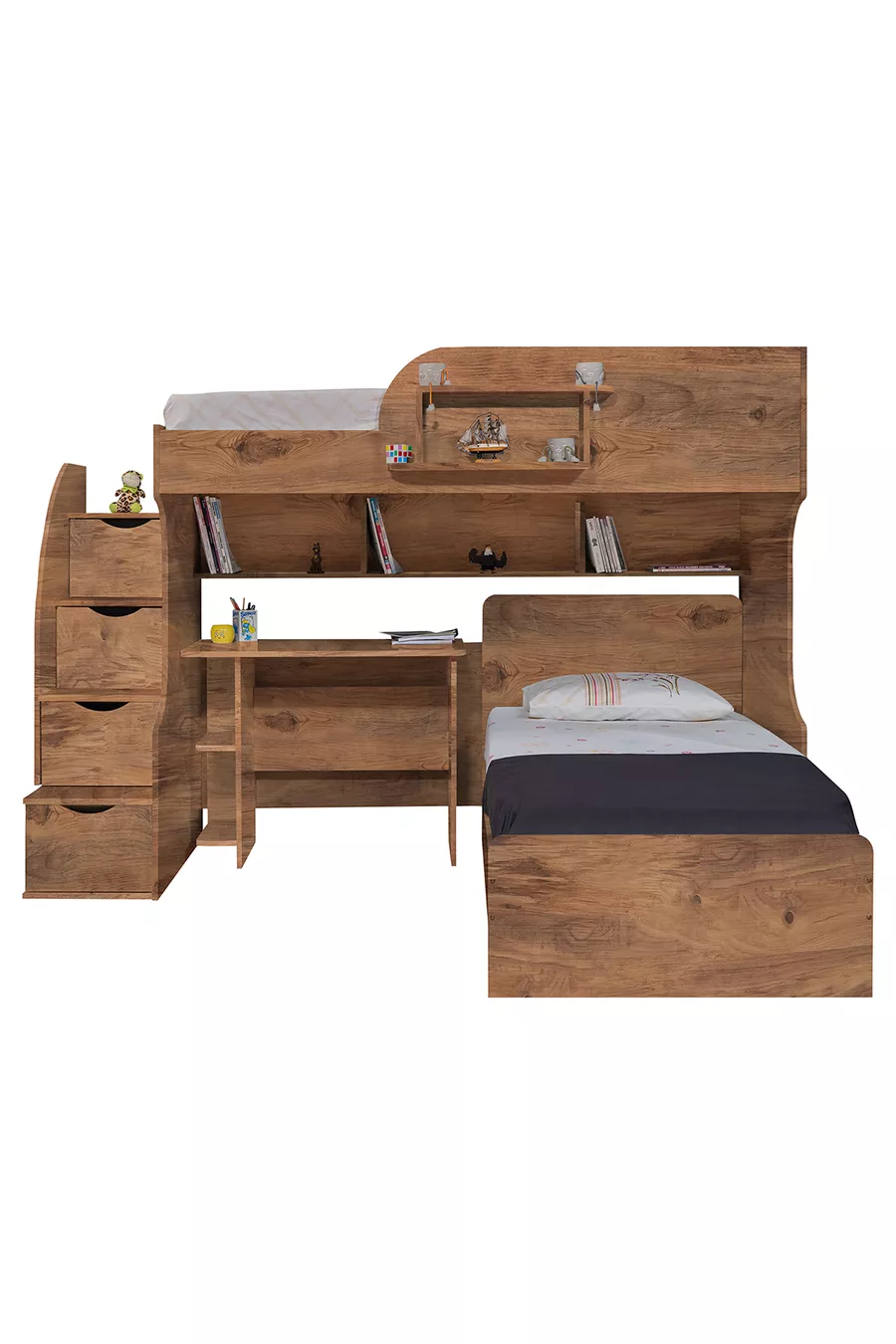 Lits superposés, lits superposés Aura avec lit, armoire à 3 portes + 2 matelas Comfort