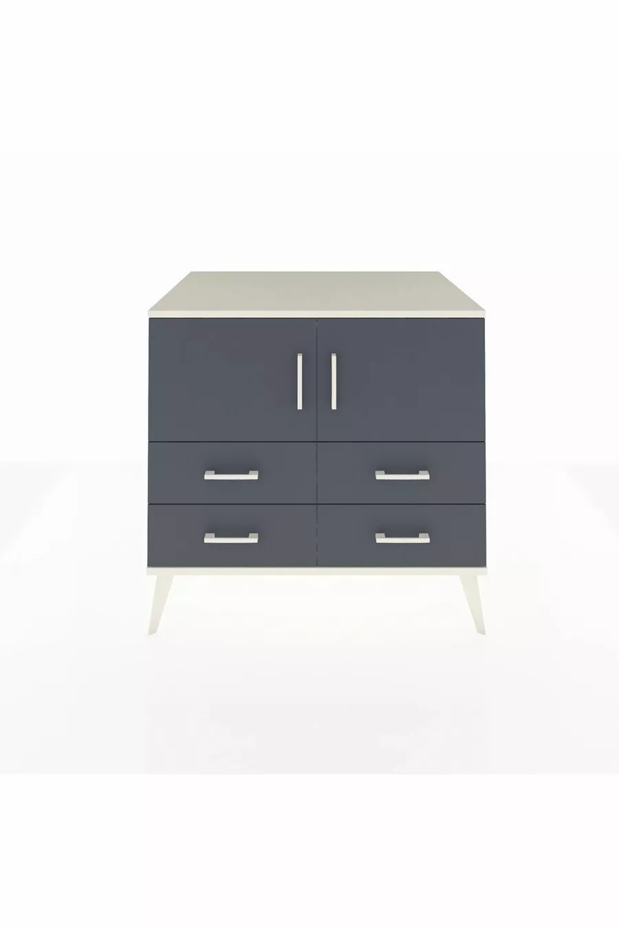 Commode Kronos avec 2 étagères, 4 tiroirs et 2 portes, Pierre de lune-Anthracite