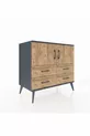 Commode Hyperion avec 2 étagères, 4 tiroirs et 2 portes, Anthracite-Sapin