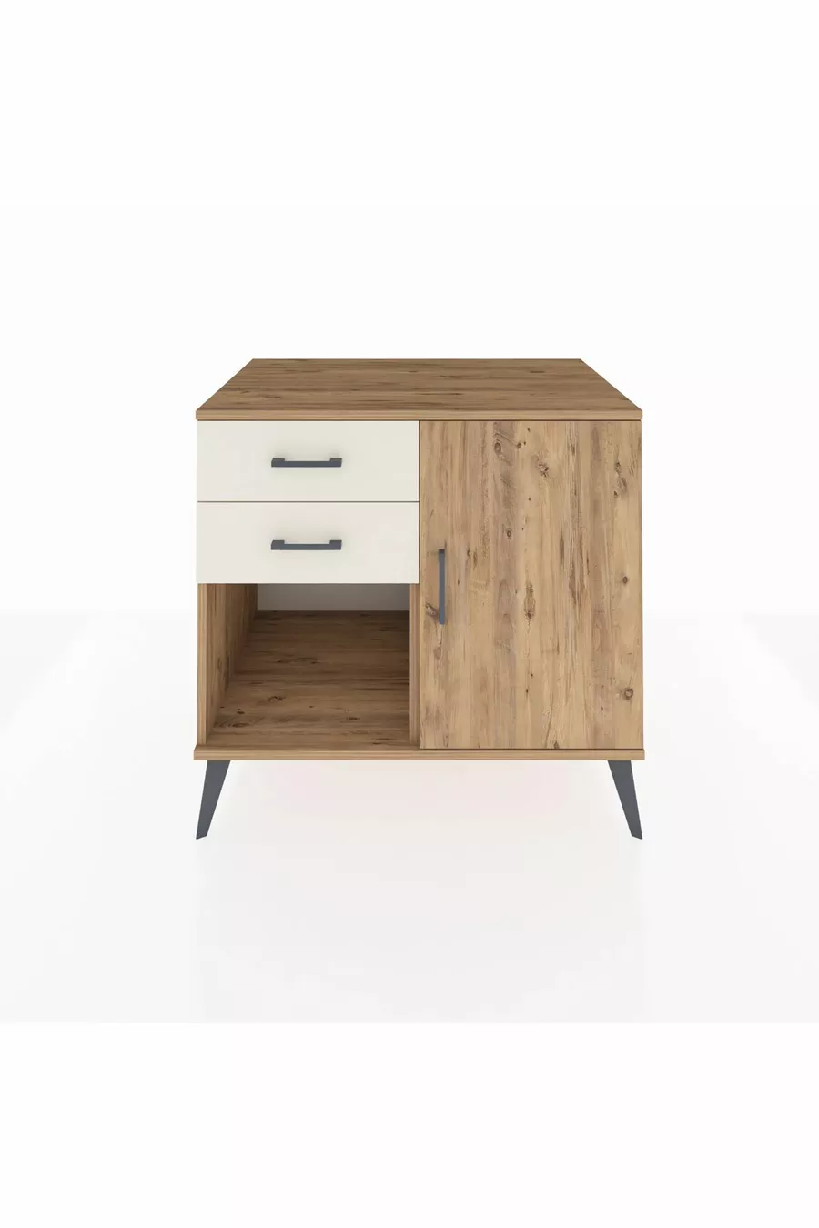 Commode Kronos avec une seule étagère, 2 tiroirs et une porte, Pin-Pin / Nacré