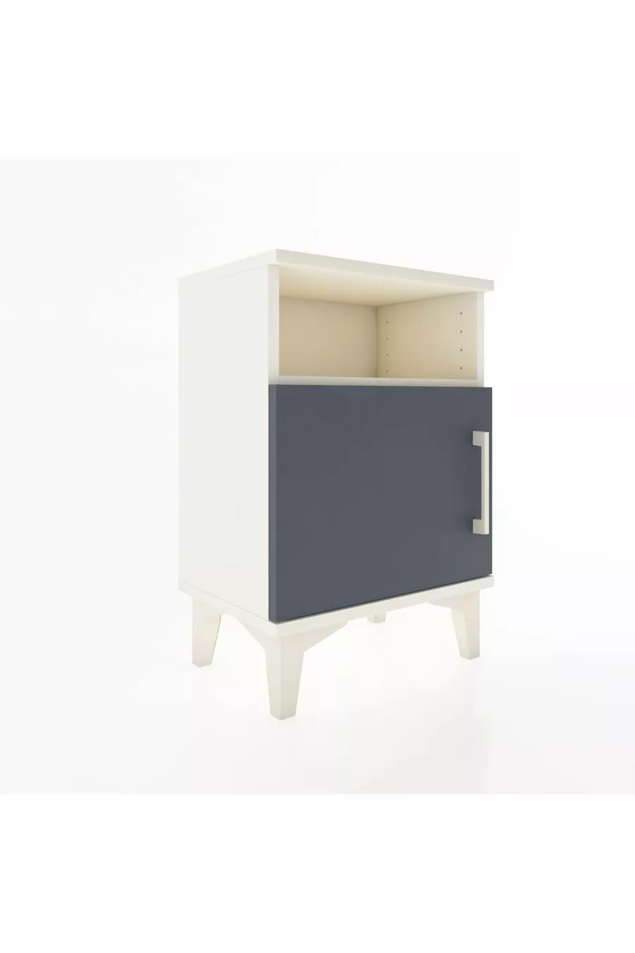 Table de chevet Arges à 2 étagères avec 1 porte, couleur Pierre de Lune-Anthracite