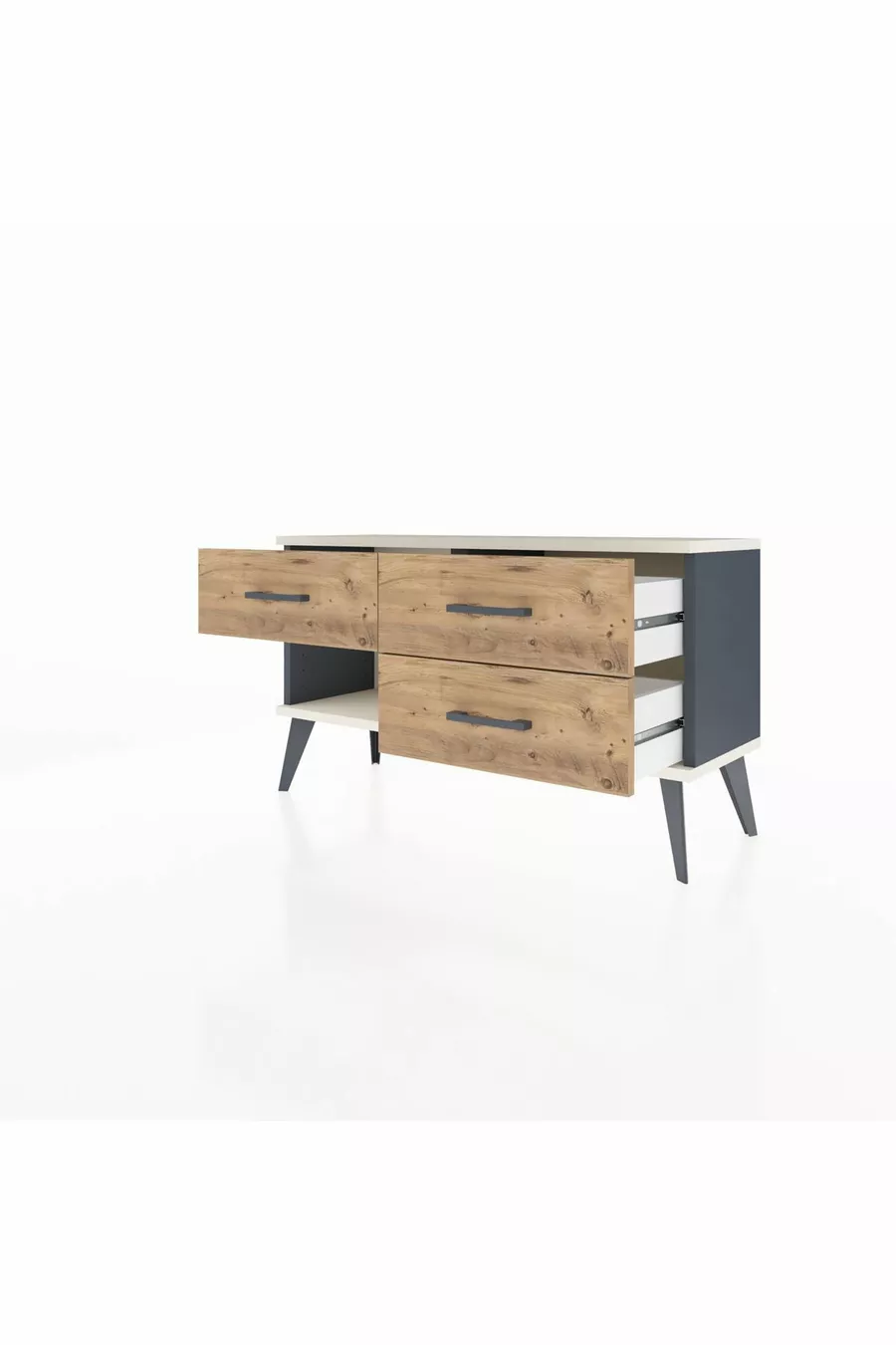Commode Arges 3 tiroirs Anthracite-Gris pierre / Pin