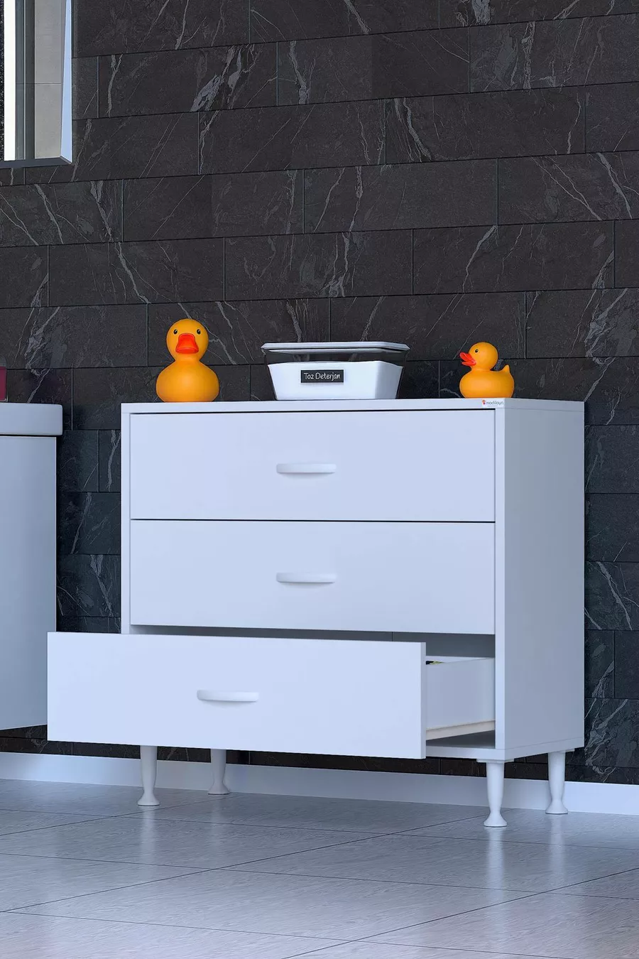 SÖKE, Armoire de salle de bain multifonctions à 3 tiroirs sur pied (différentes options de largeur)