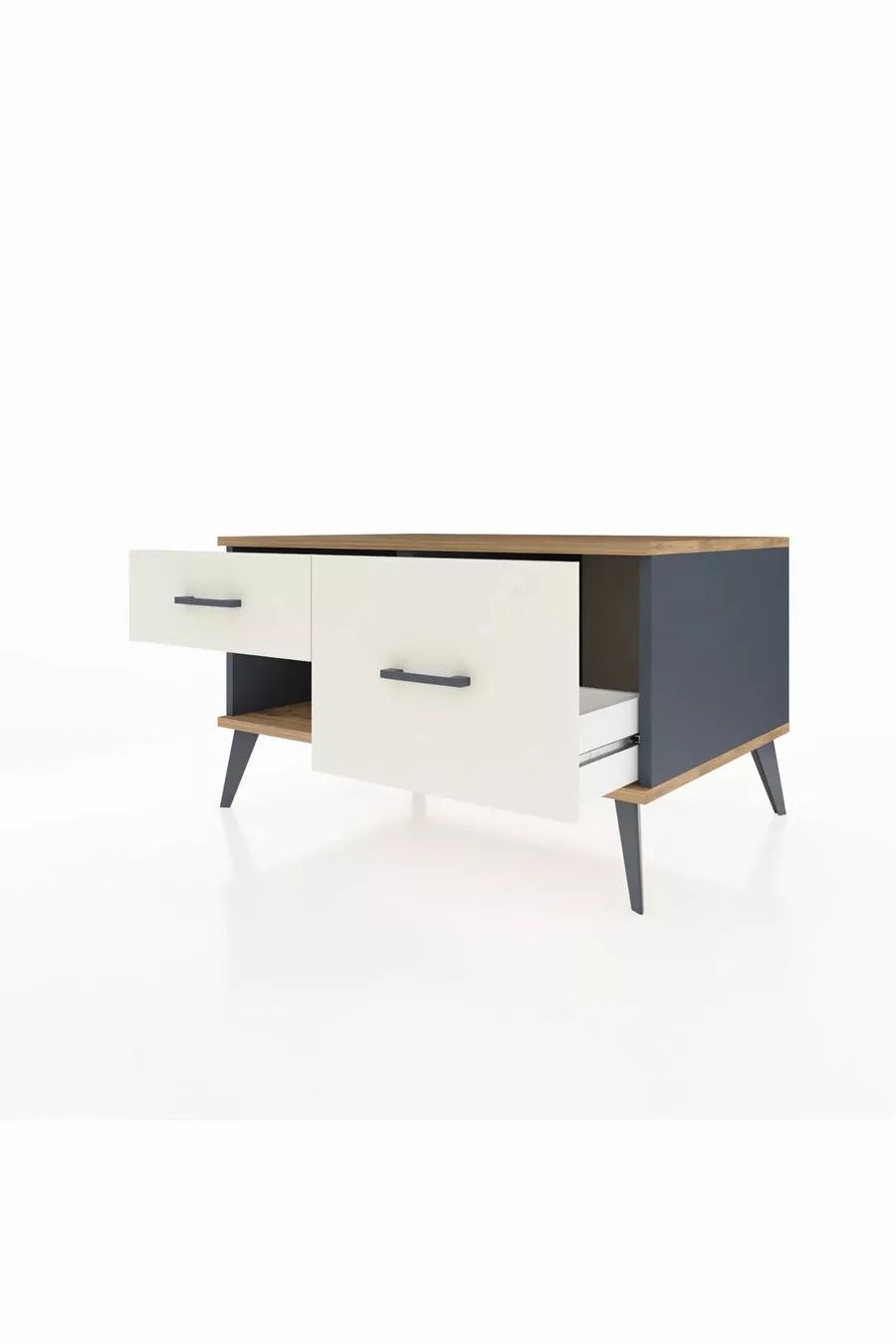 Commode Kronos 2 tiroirs Anthracite-Sapin/Pierre de lune