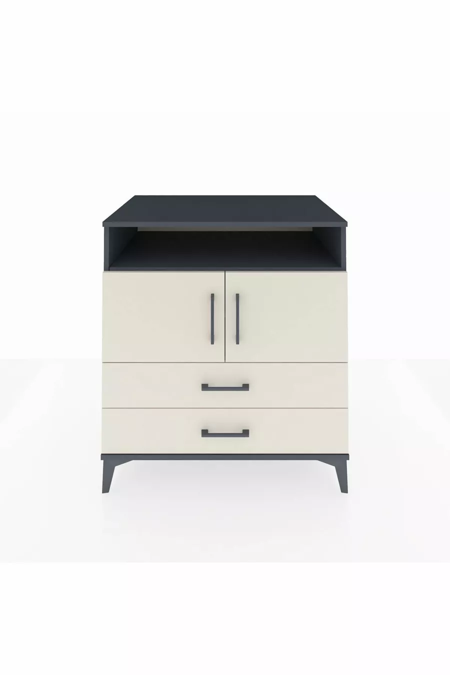 Commode Kronos avec 3 étagères, 2 tiroirs et 2 portes, Anthracite-Sable