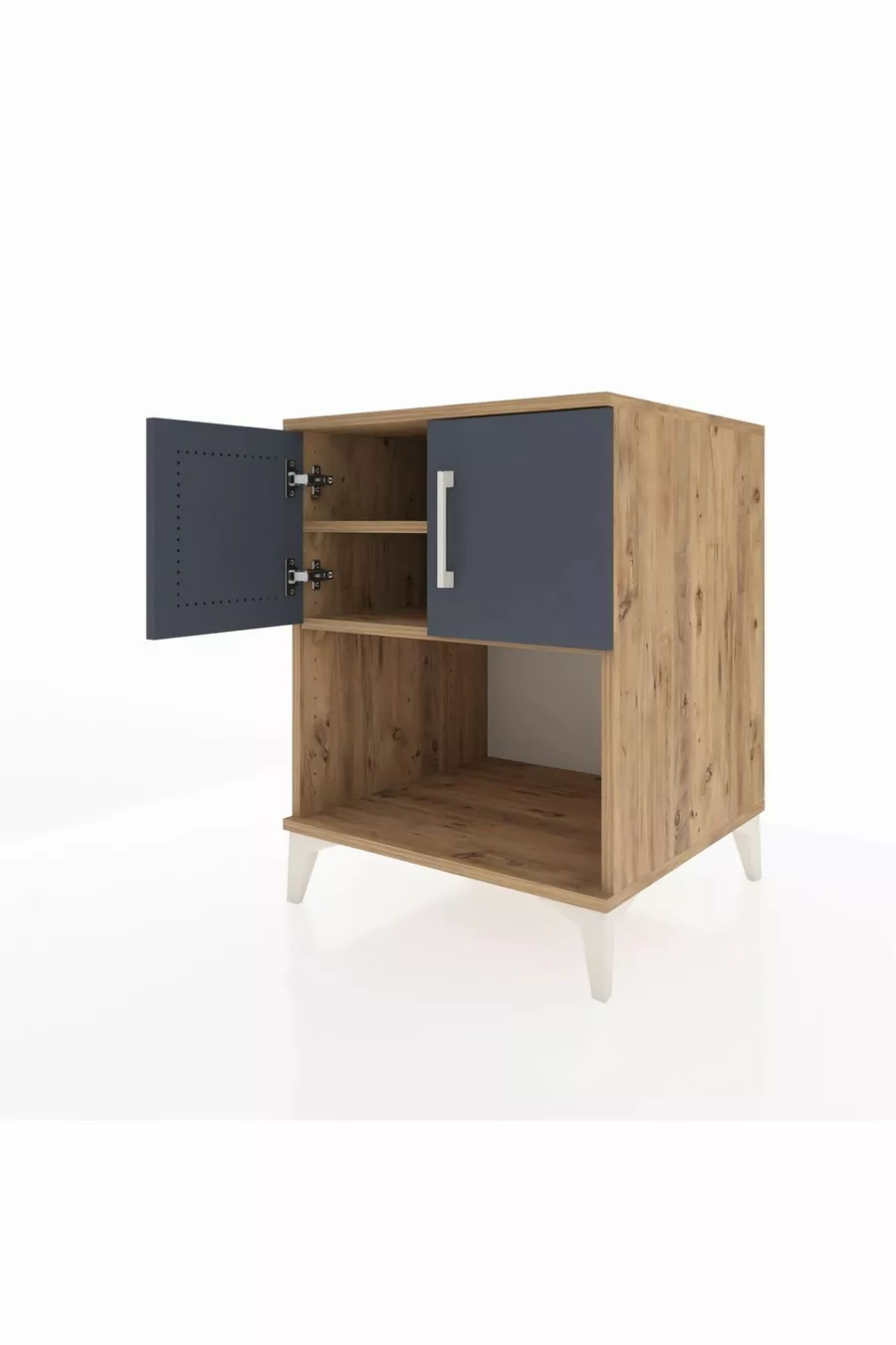 Table de chevet Kronos avec 2 étagères et 2 portes, pin-anthracite