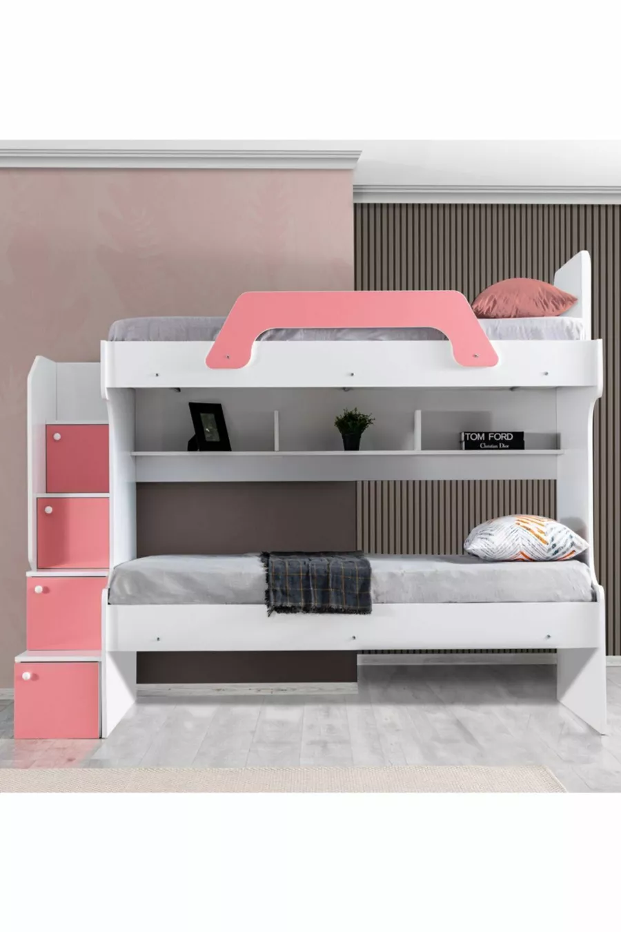 Lits superposés Ranza Inci 2 places - Rose 2 matelas confort