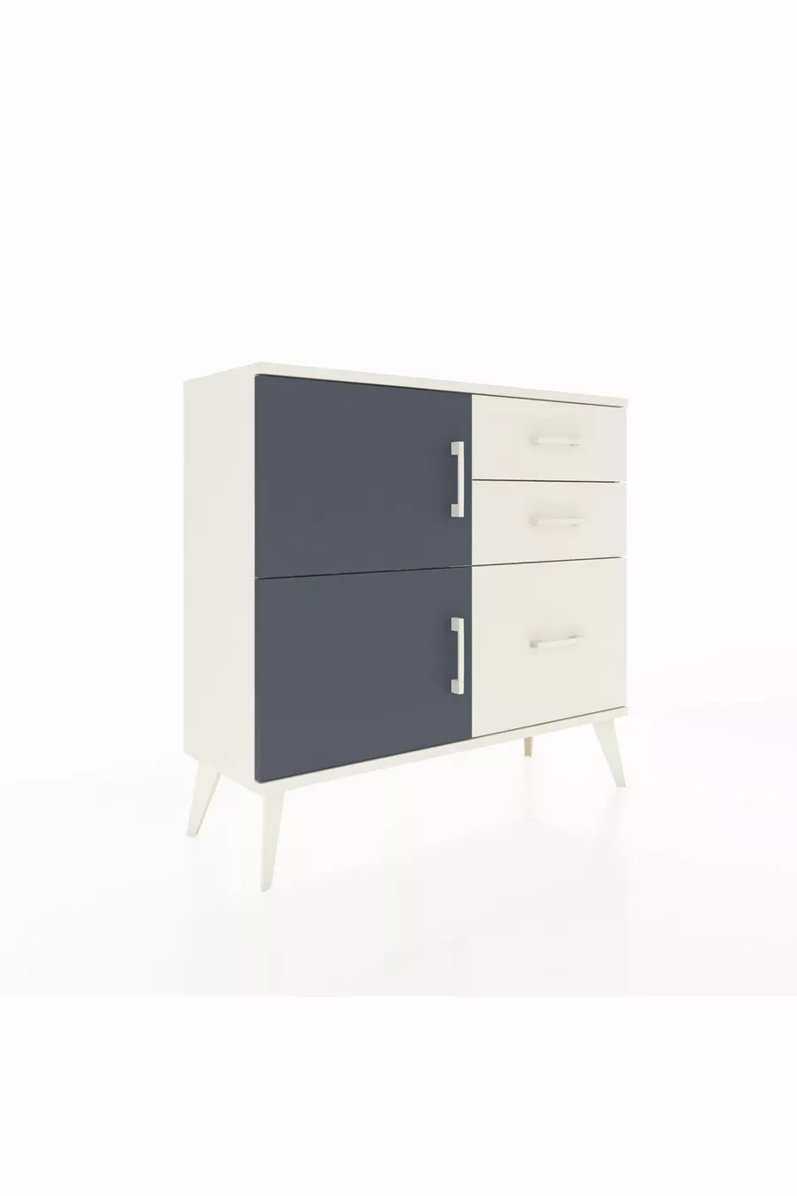 Commode Arges avec une étagère, 3 tiroirs et 2 portes, couleur Pierre de Lune-Anthracite/Pierre de Lune
