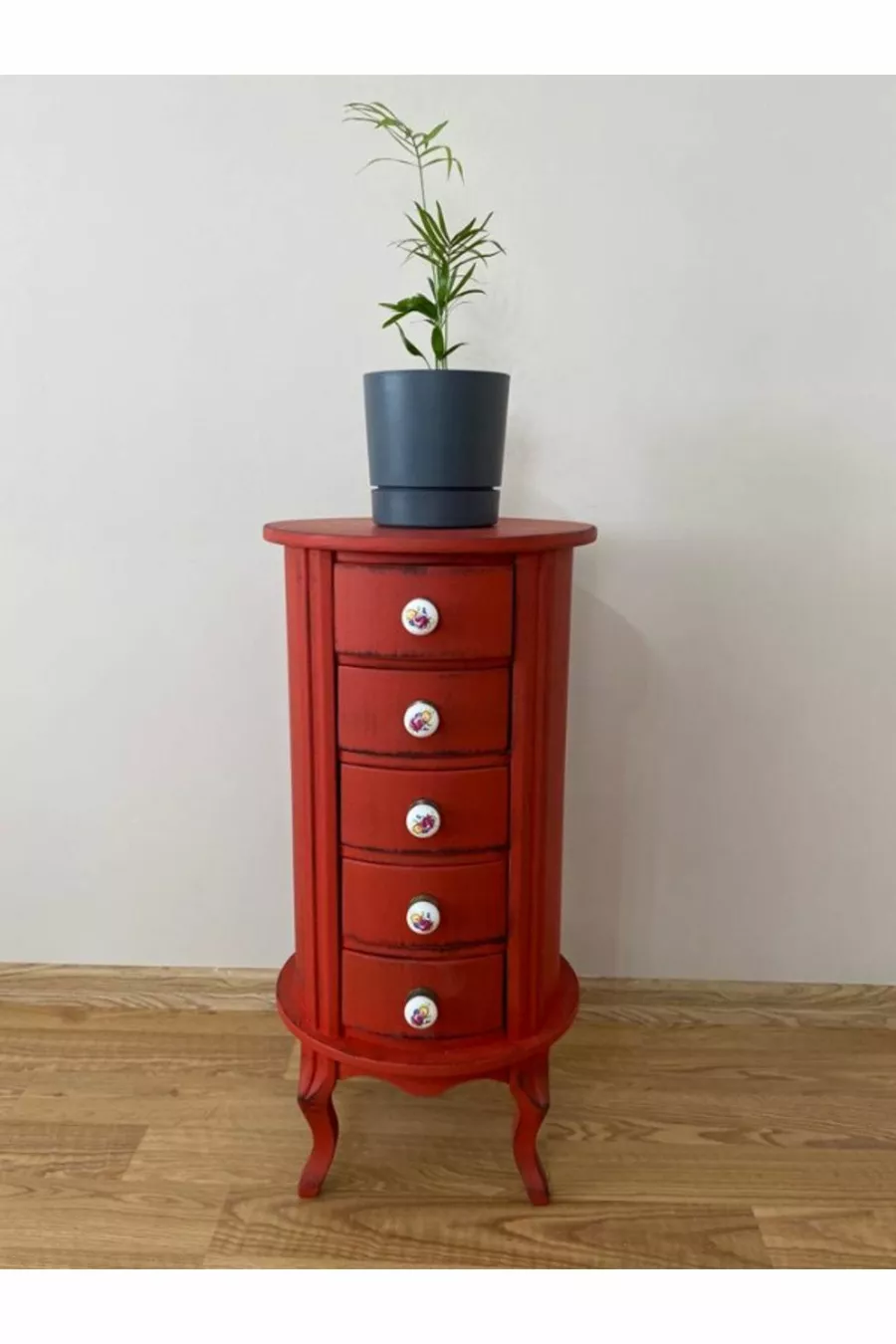 Table de chevet ronde à 5 tiroirs avec porte-plantes