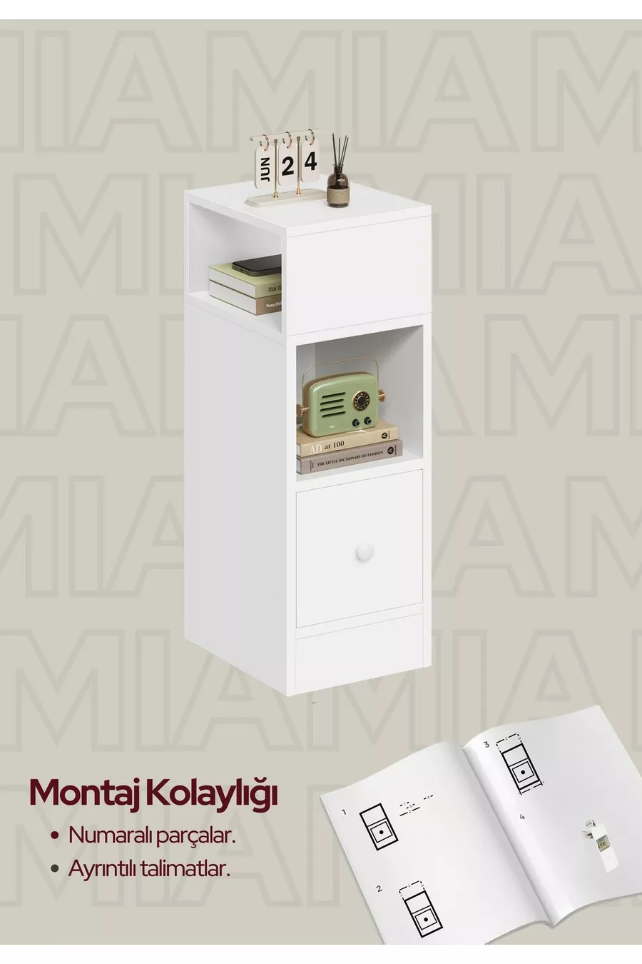 Table de chevet Mia Dar – Table de chevet avec tiroir, compartiment ouvert interchangeable, table d'appoint
