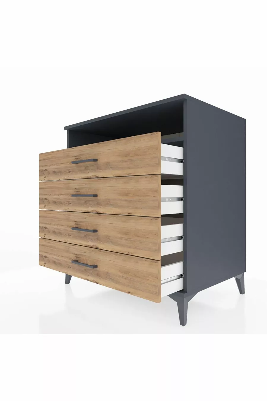 Commode Kronos à une étagère et 4 tiroirs Anthracite-Bois de pin