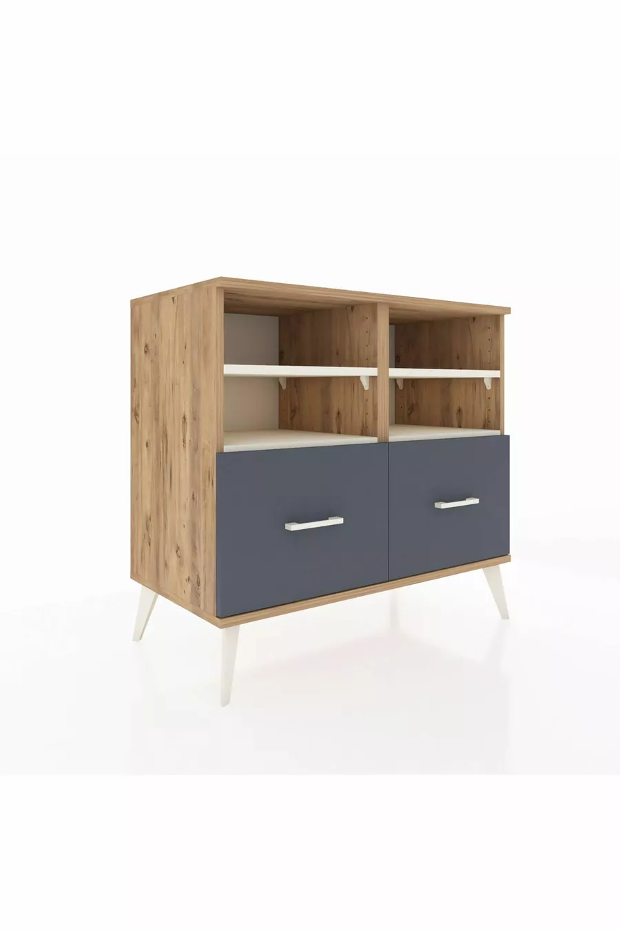 Commode Hyperion 4 étagères 2 tiroirs Pin-Aya/Anthracite