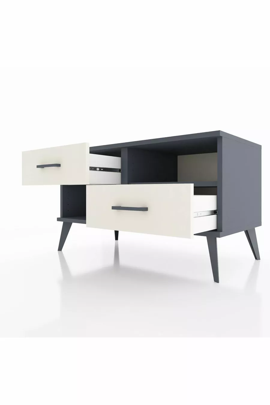 Commode Hyperion à une étagère et deux tiroirs Anthracite-Anthracite/Mer de pierre