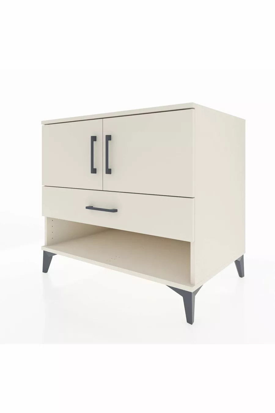 Commode Kronos avec 2 étagères, 1 tiroir et 2 portes, Pierre de Lune-Pier de Lune