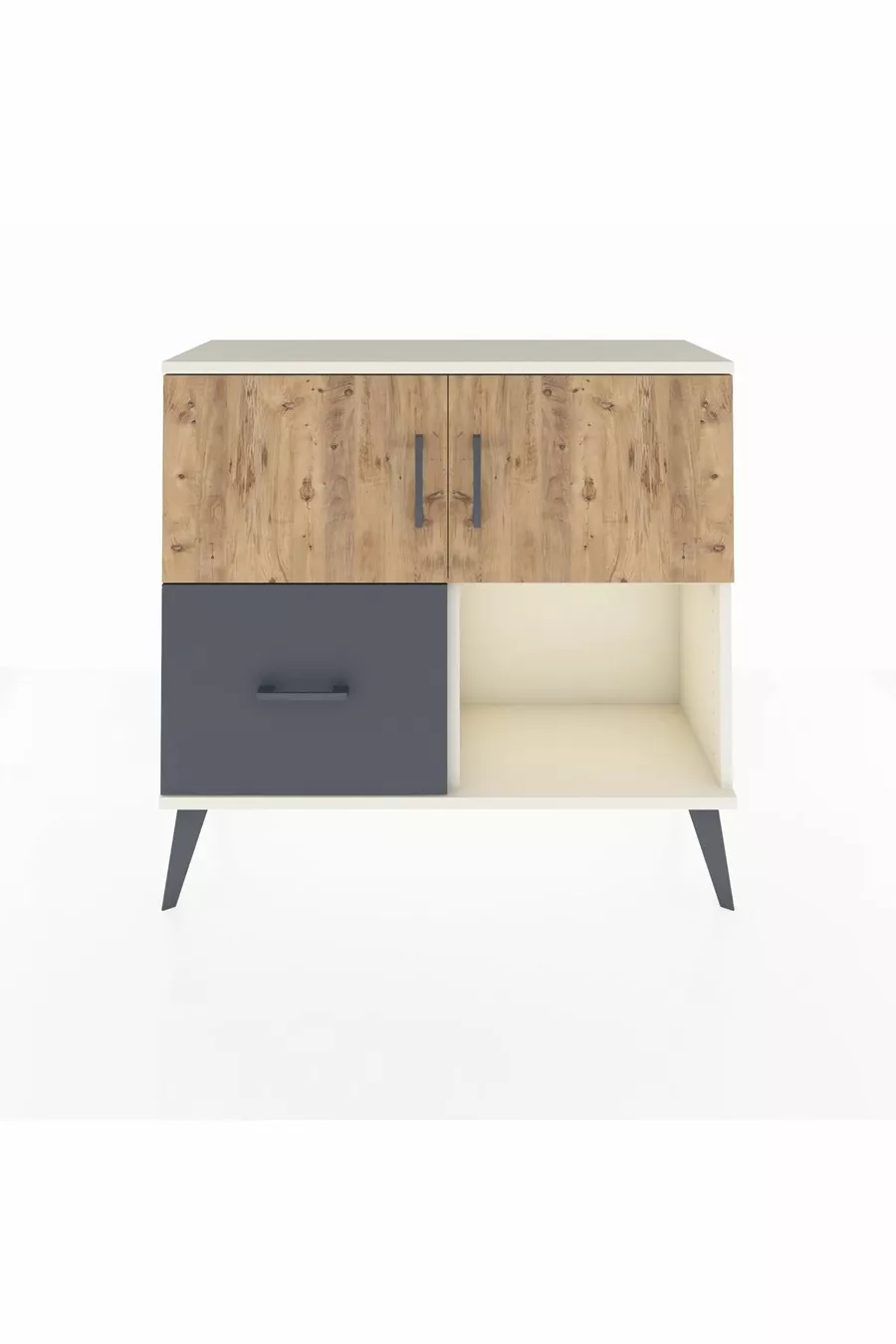 Commode Arges à 2 étagères, 1 tiroir, 2 portes, Pierre de lune-Pin/Anthracite