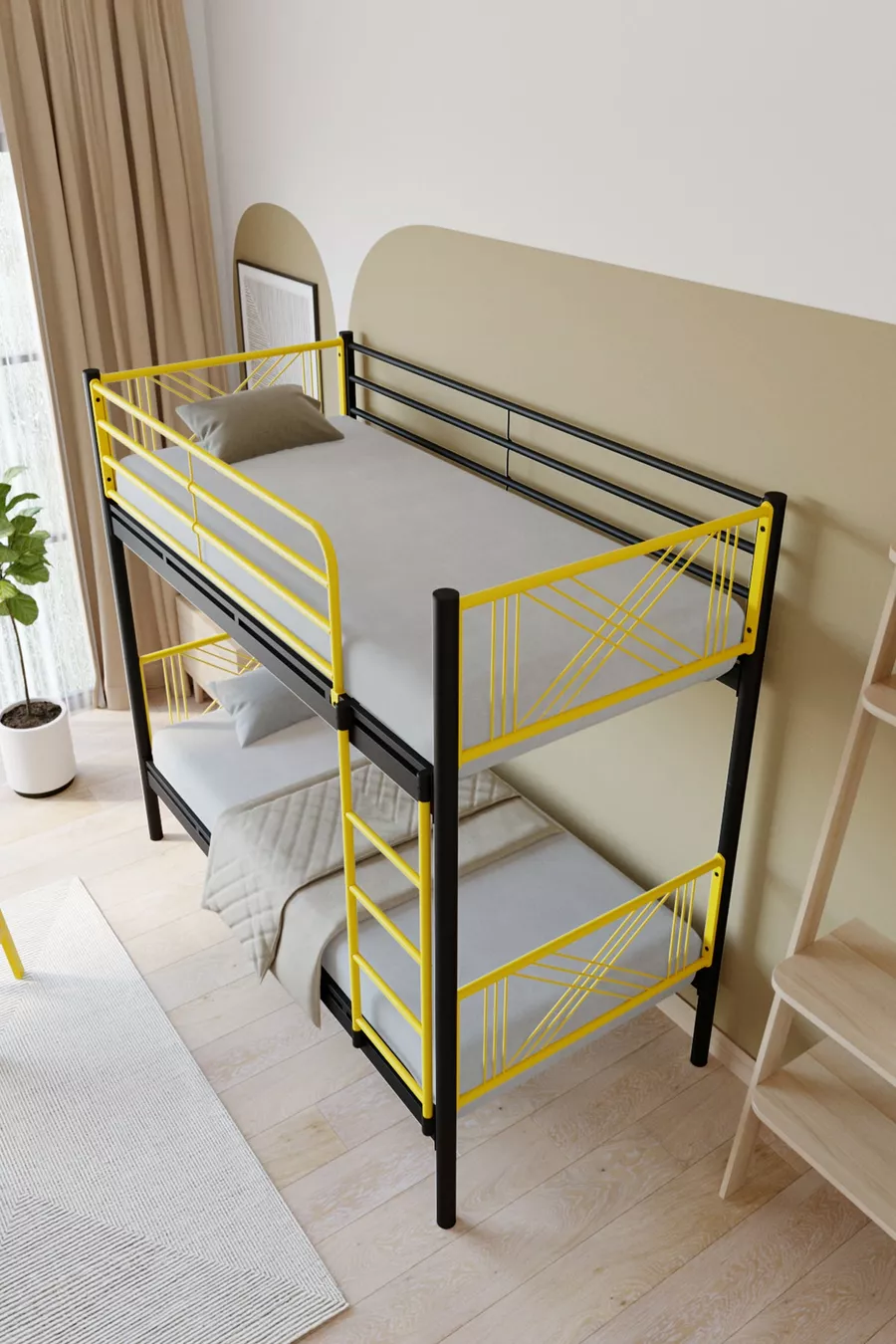Lits superposés en métal premium Mix Compatible avec matelas Jaune Séparable Lit superposé