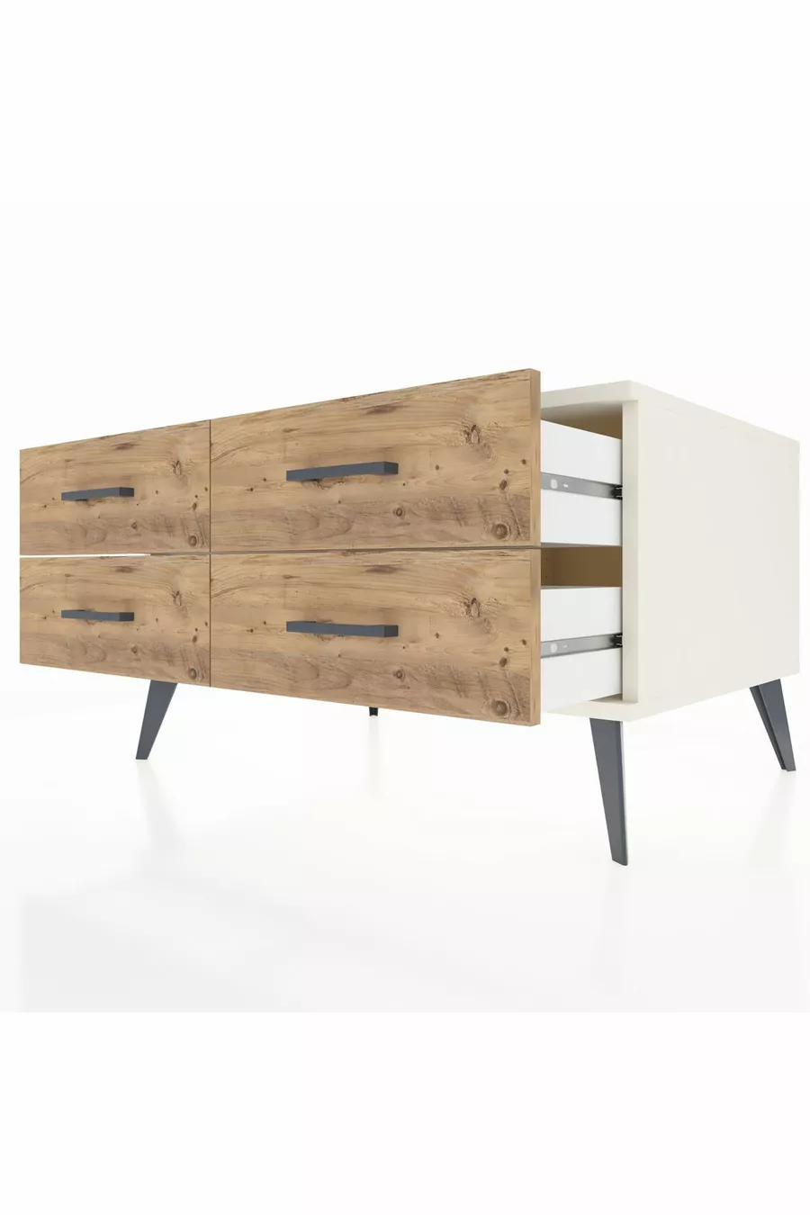 Commode Kronos 4 étagères Pierre de lune-Pierre de lune/Pin