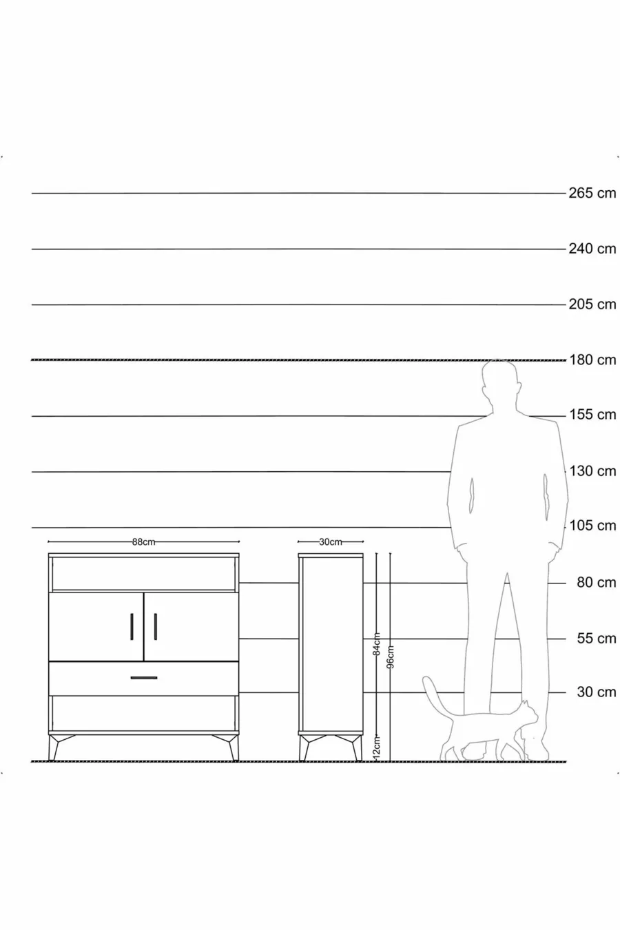 Commode Arges 3 étagères, 1 tiroir, 2 portes, pin-pin