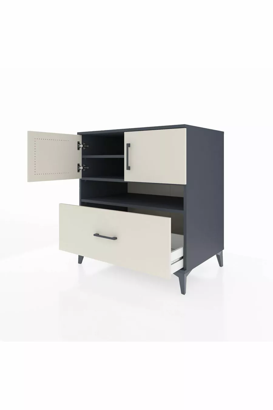 Commode Kronos avec 3 étagères, 1 tiroir et 2 portes, Anthracite-Pierre de lune