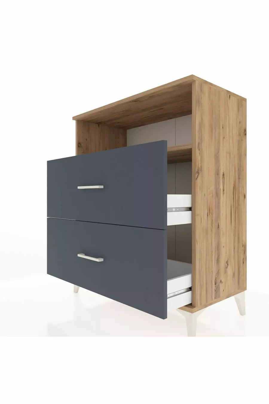 Commode Hyperion à une étagère et 2 tiroirs Pin-Anthracite