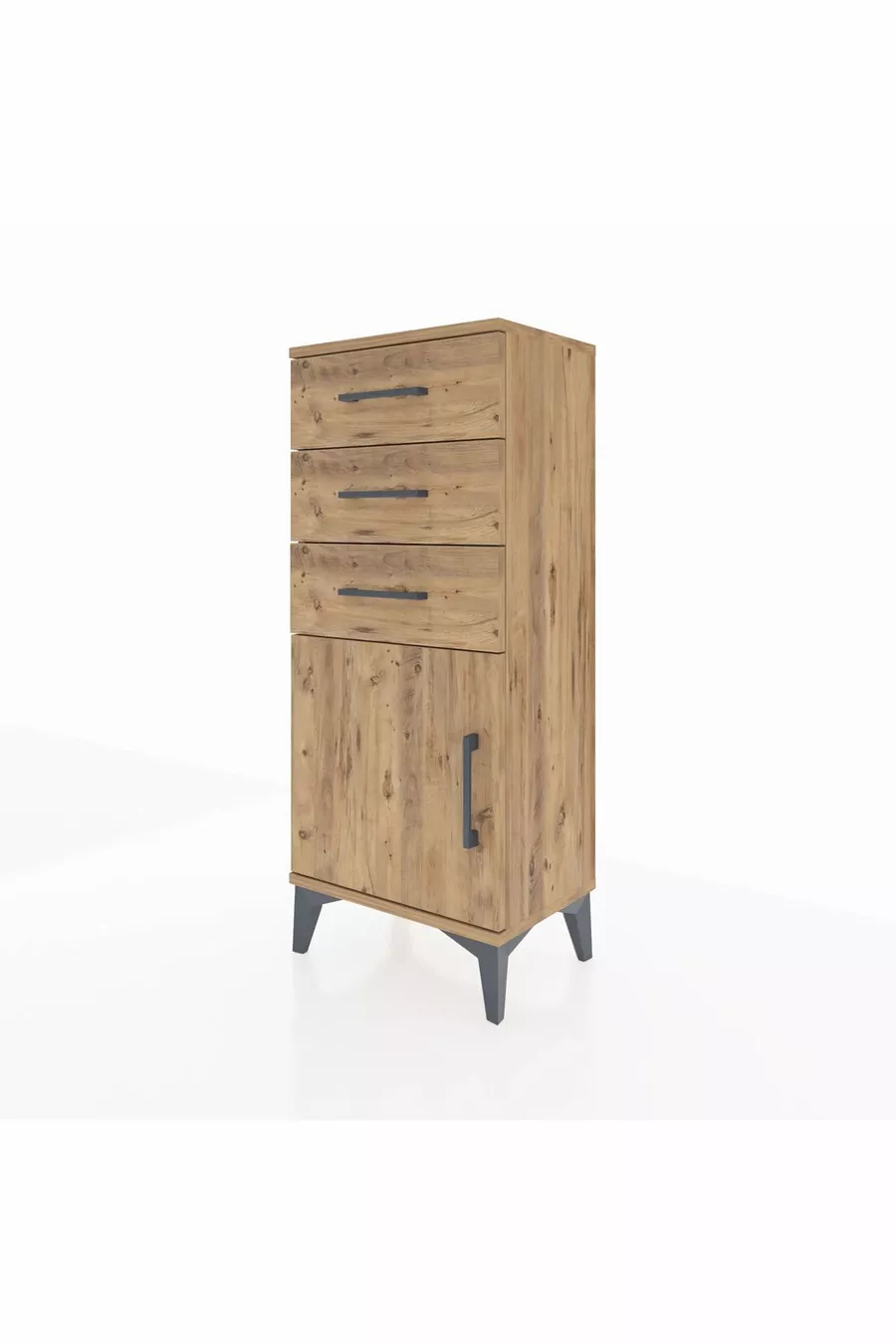 Chevet Arges avec une étagère, 3 tiroirs et une porte, en pin