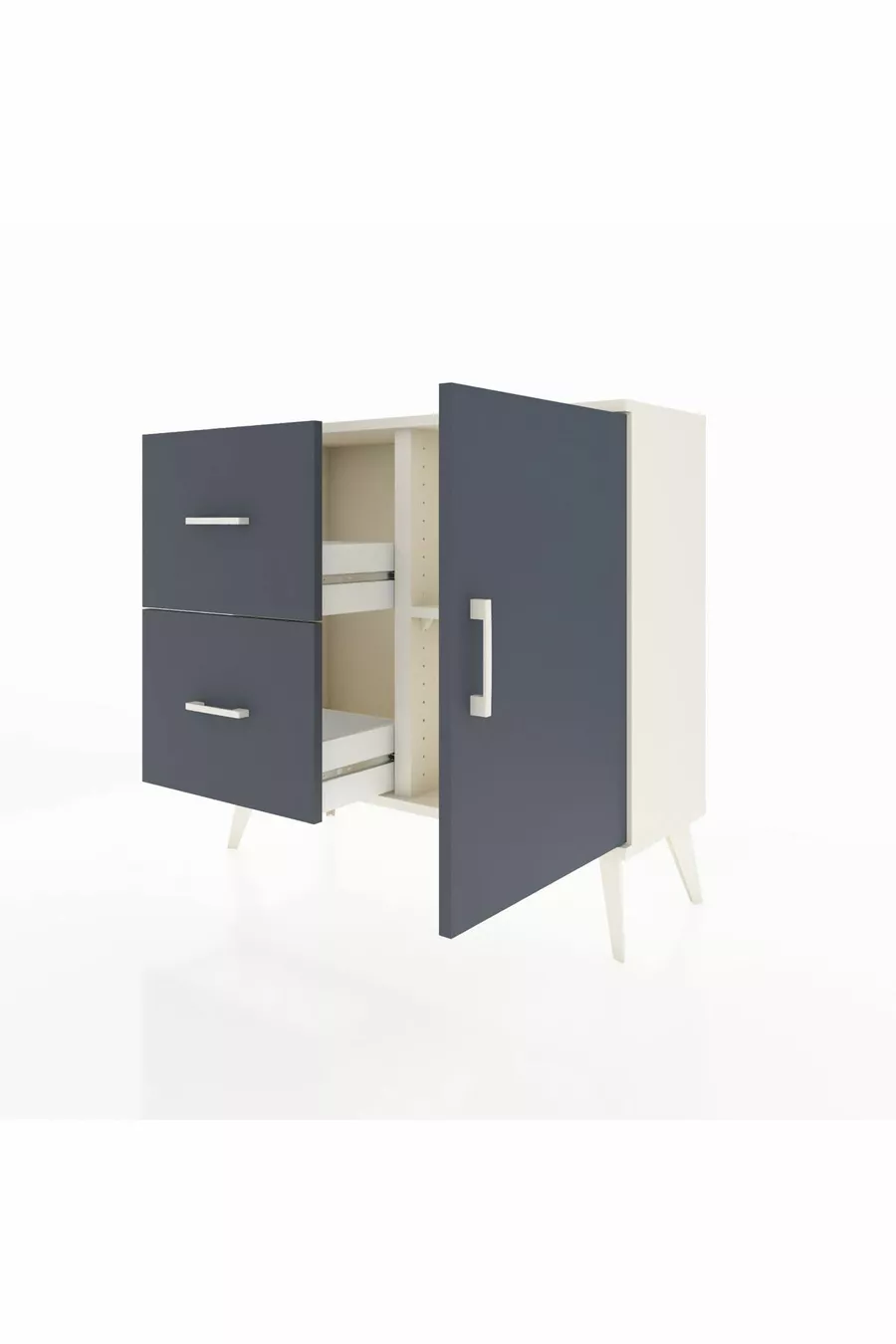 Commode Arges avec une seule étagère, 2 tiroirs et une porte, coloris Pierre de Lune-Anthracite