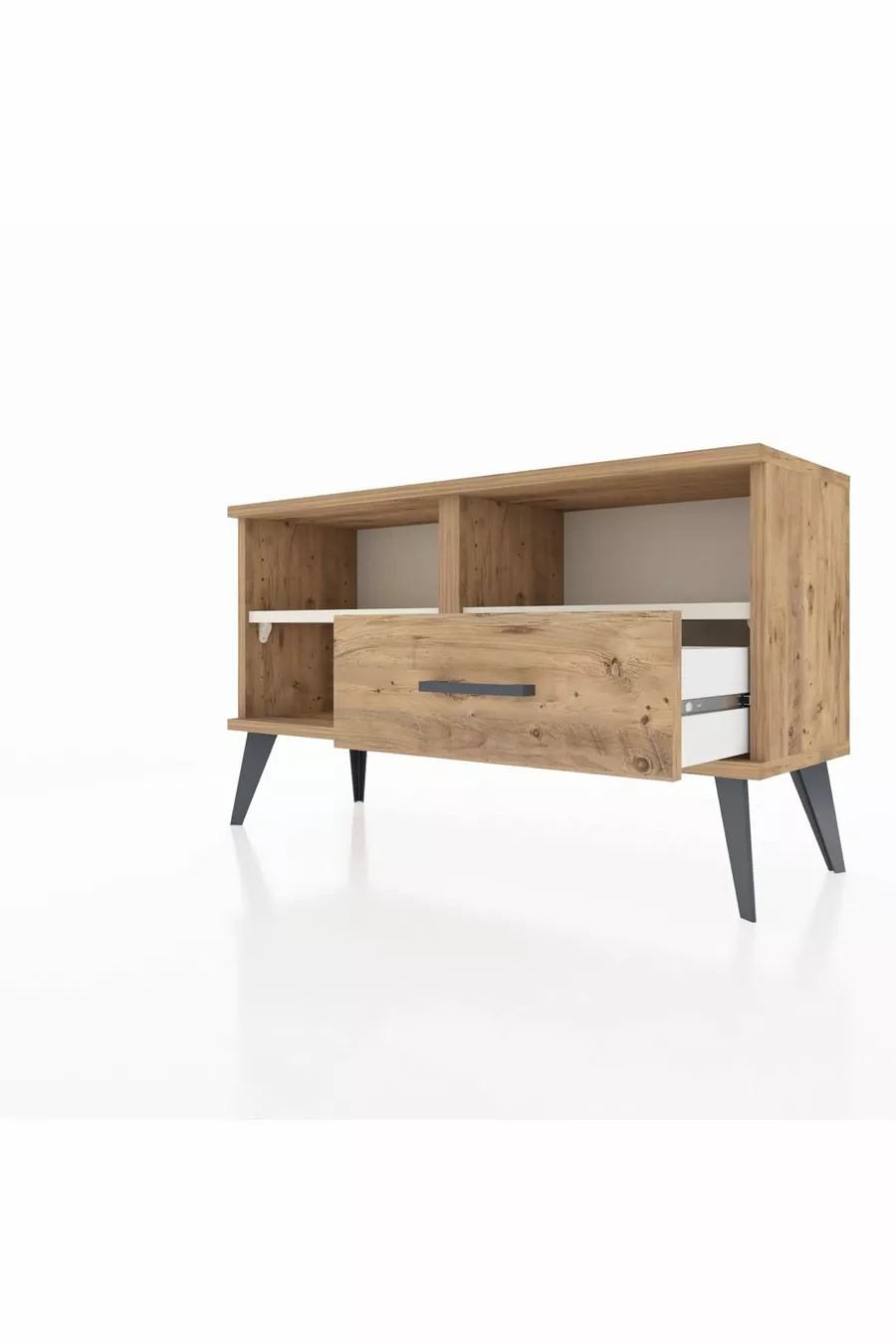 Commode Arges à 2 étagères et 1 tiroir Pin-Pierre de Lune / Pin