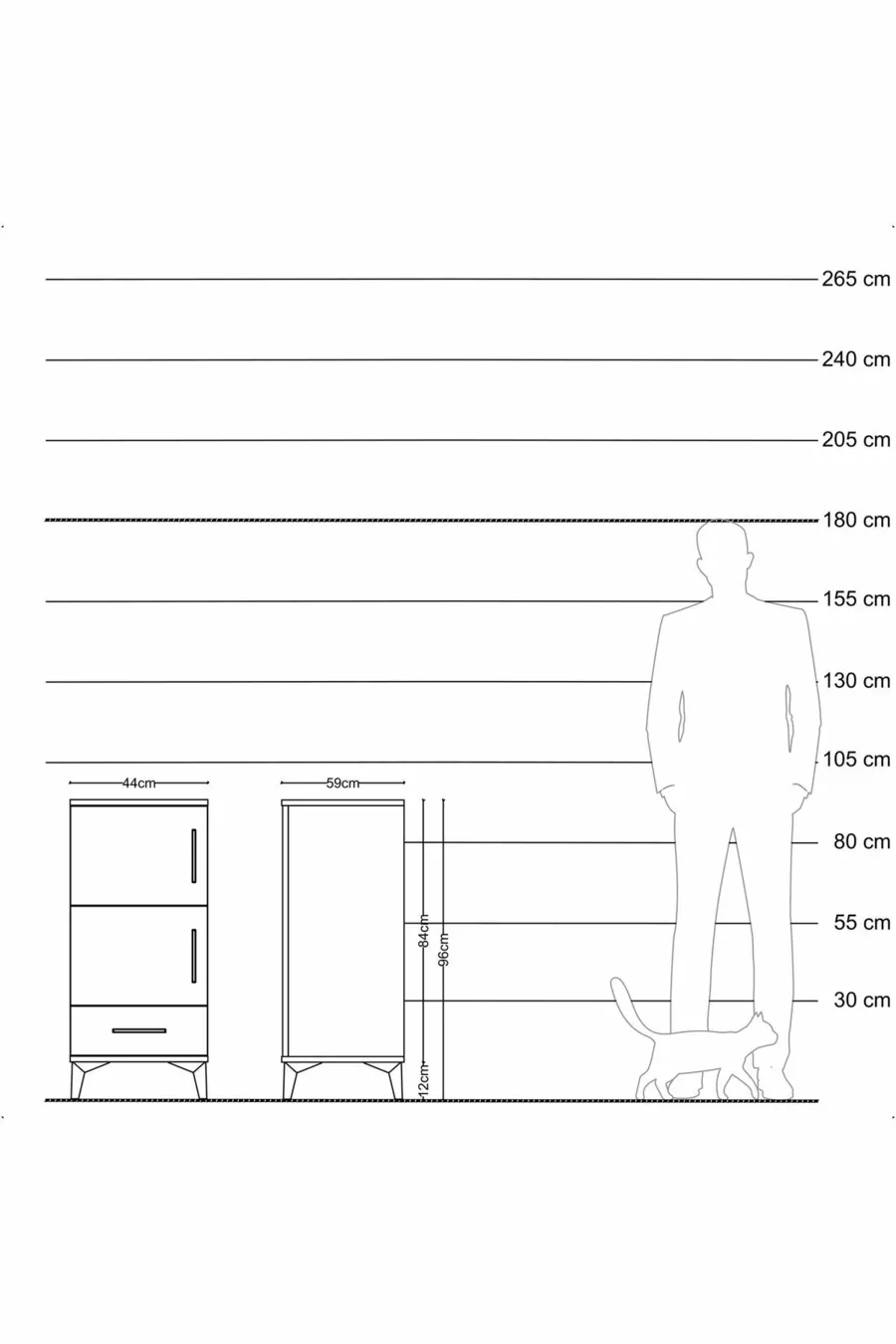 Table de chevet Kronos avec 4 étagères, 1 tiroir et 1 porte, en pin-pins
