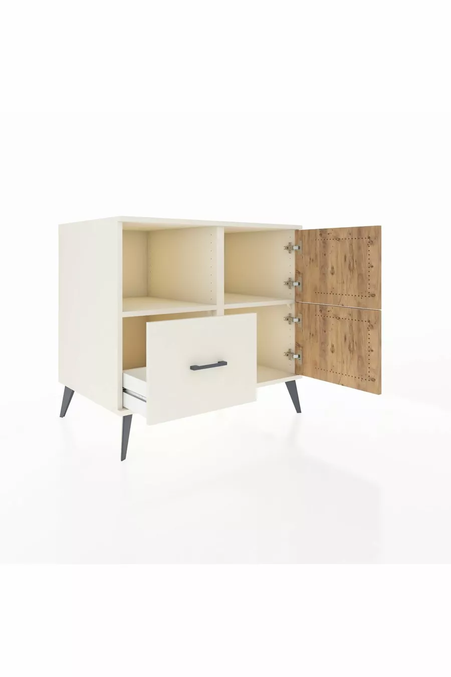 Commode Kronos à 2 étagères, 1 tiroir, 2 portes, Pierre de lune/Pin