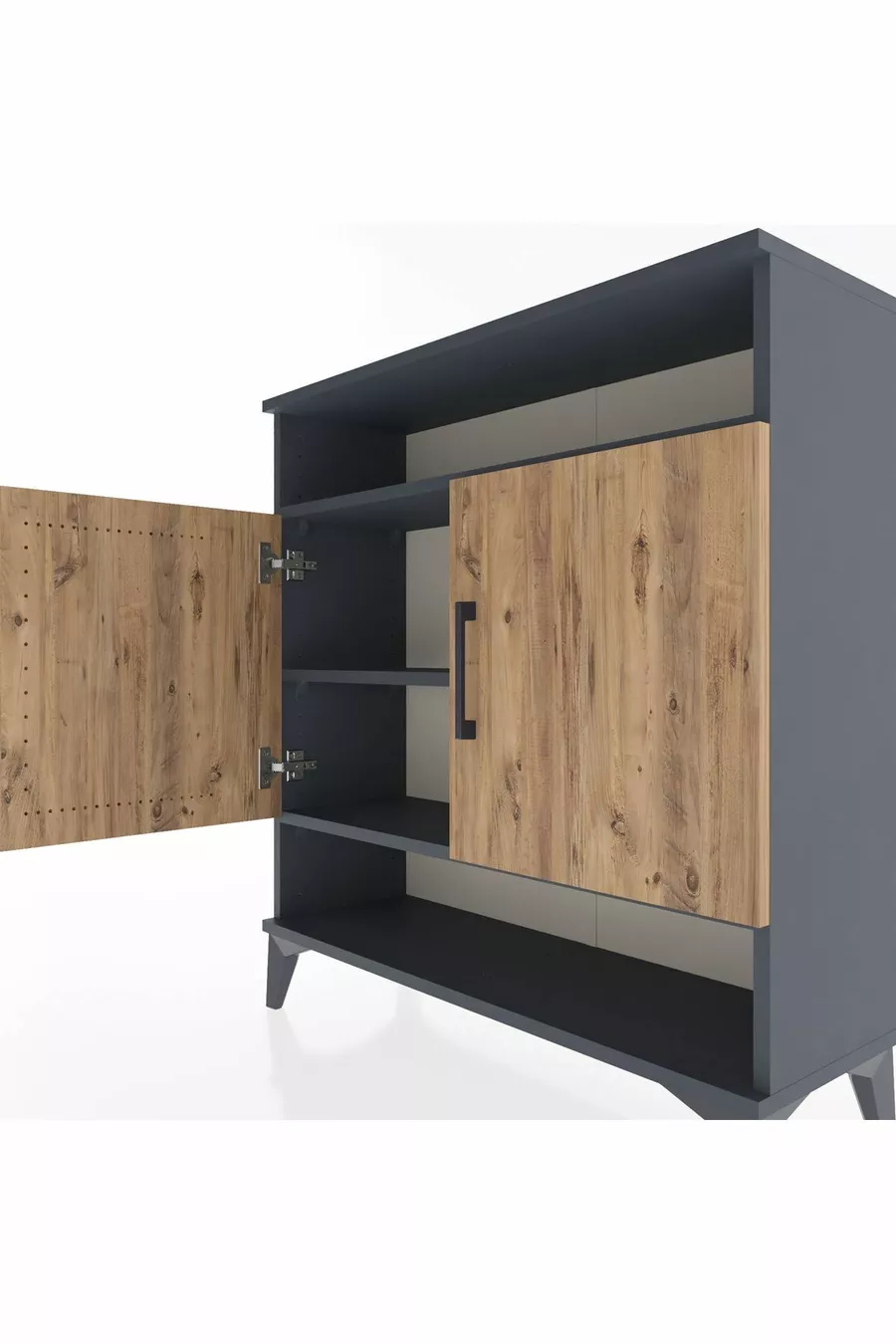 Commode Arges 3 étagères 2 portes Anthracite-Pin