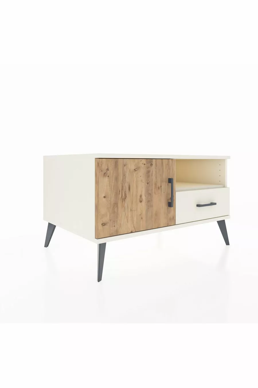 Commode Kronos avec 2 étagères, 1 tiroir et 1 porte, couleur Pierre de lune/Pin