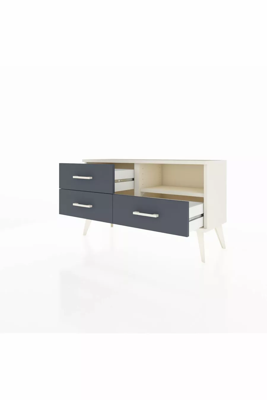 Commode Arges à une étagère et 3 tiroirs, en pierre de lune/Menthe anthracite