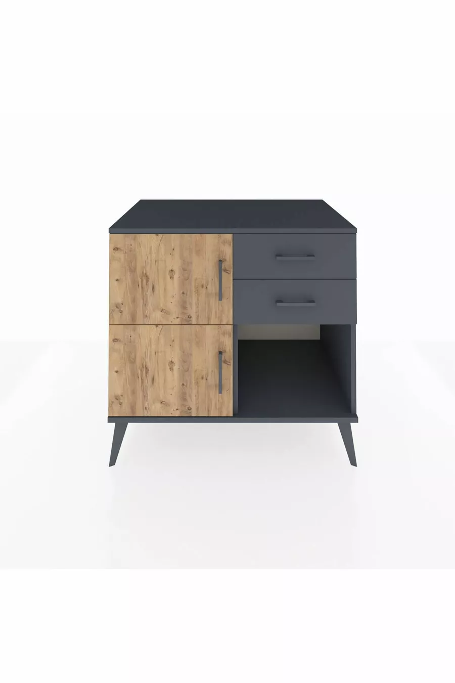 Commode Kronos à une étagère, 2 tiroirs, 2 portes, Anthracite-Pin/Anthracite