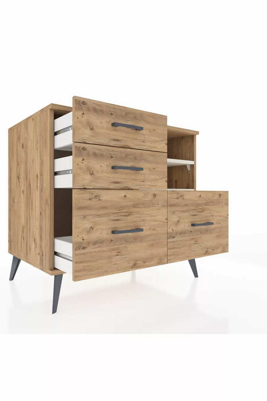 Commode Kronos 2 étagères 4 tiroirs Pin-Ayaşaï/Pin