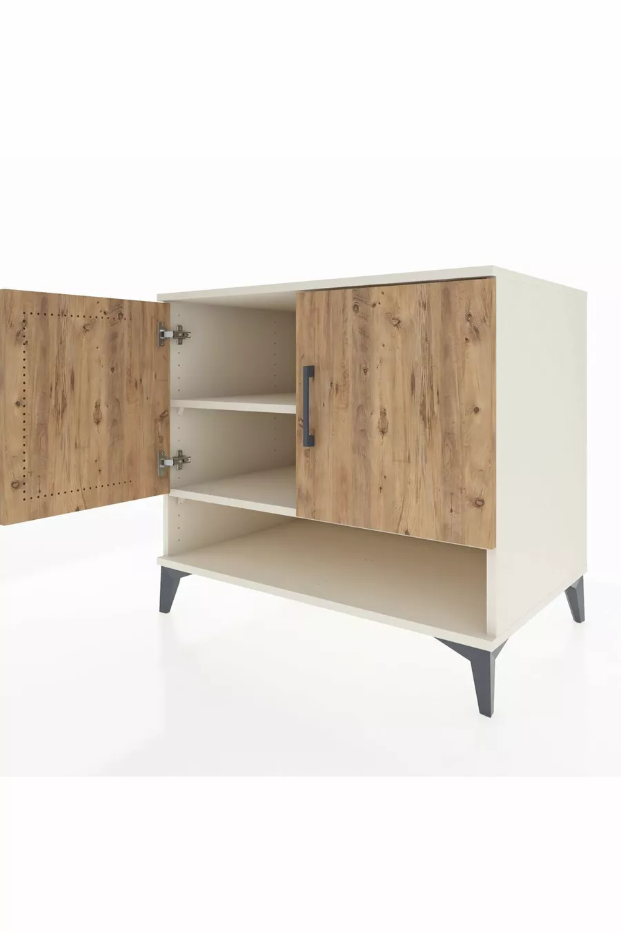 Commode Kronos 2 étagères 2 portes Pierre de Lune-Pin