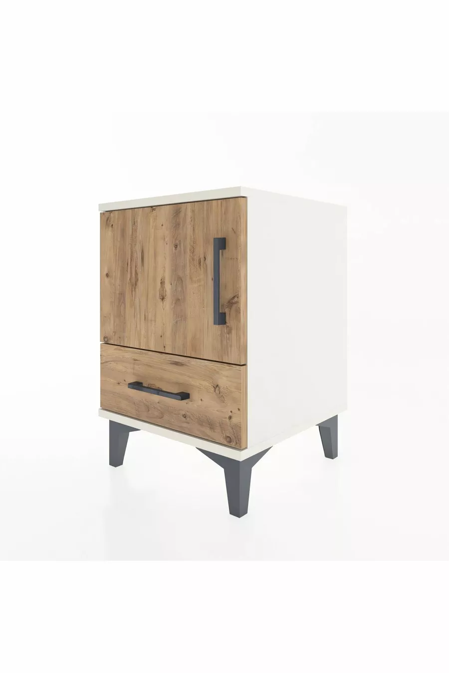 Chevet Hyperion avec une étagère, un tiroir et une porte - Pierre de lune-Pin