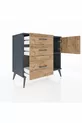 Commode Hyperion à une étagère, 3 tiroirs et une porte, Anthracite-Bois de pin