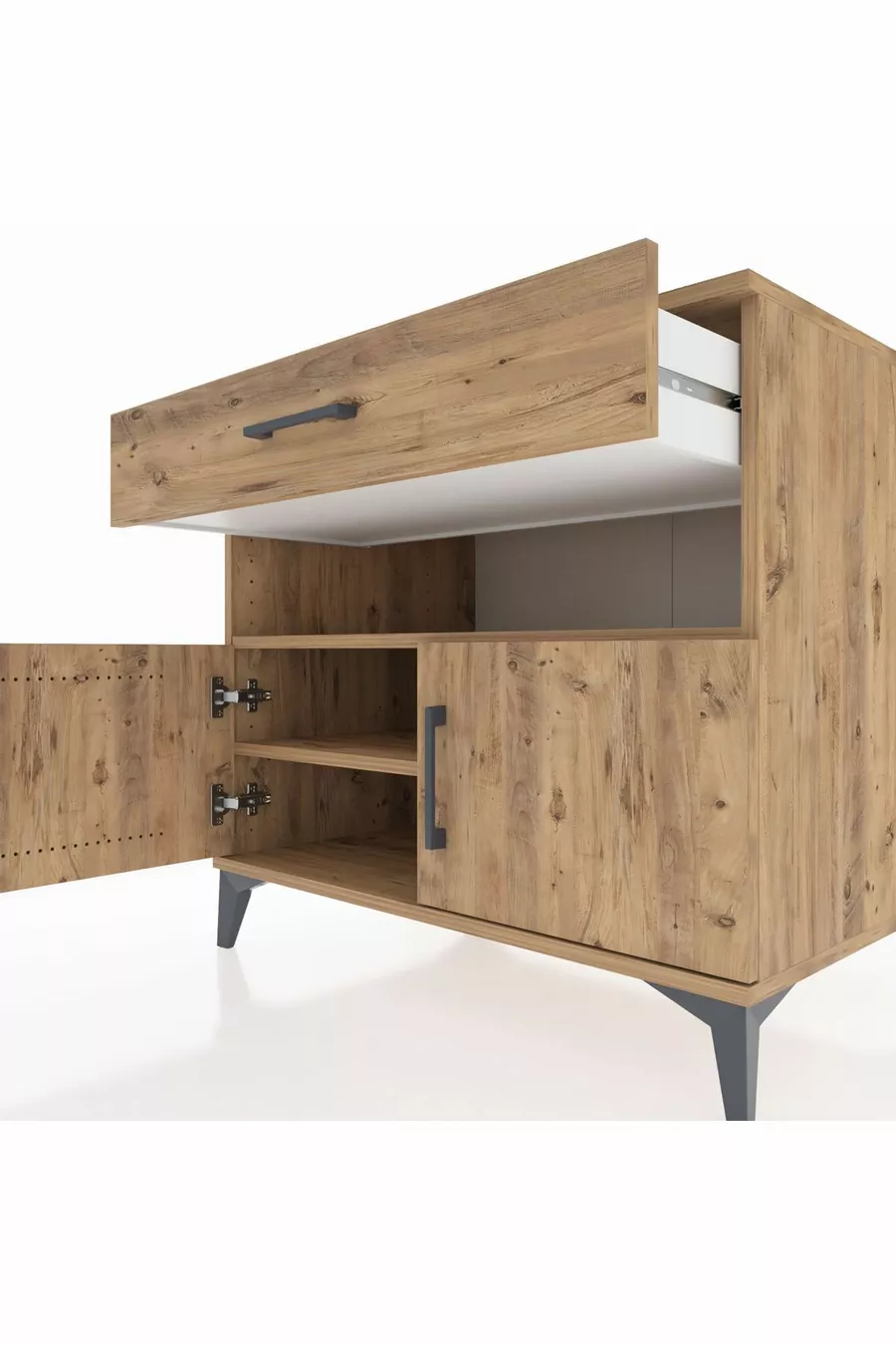 Commode Kronos 2 étagères, 1 tiroir, 2 portes, Pin-Pin