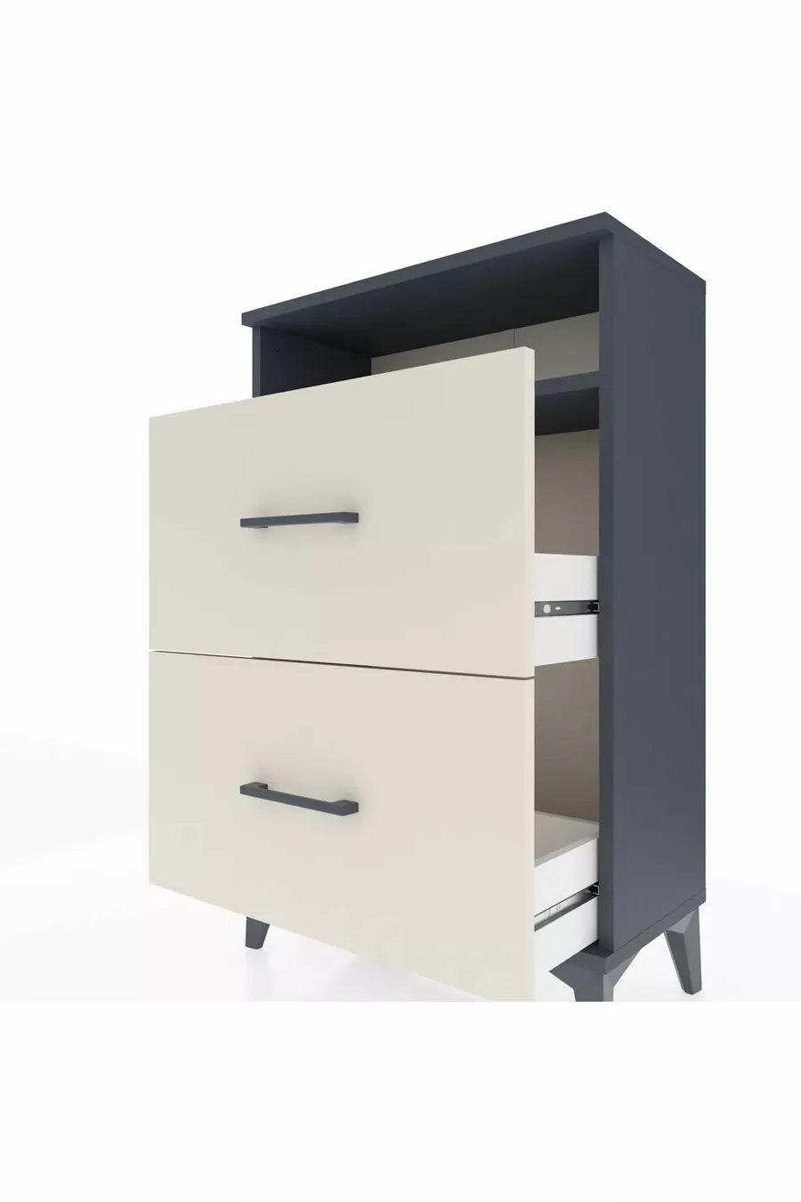 Chevet Arges à une étagère et 2 tiroirs Anthracite-Sable