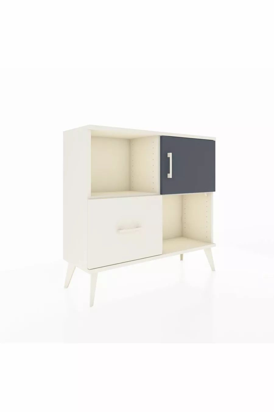Commode Arges avec 2 étagères, 1 tiroir et 1 porte, couleur Pierre de Lune-Anthracite/Pierre de Lune