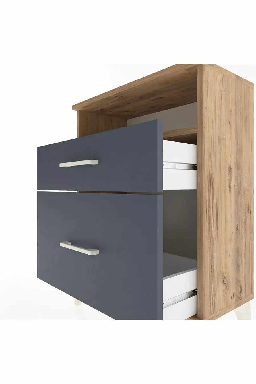 Table de chevet Arges avec une étagère et 2 tiroirs, pin-anthracite