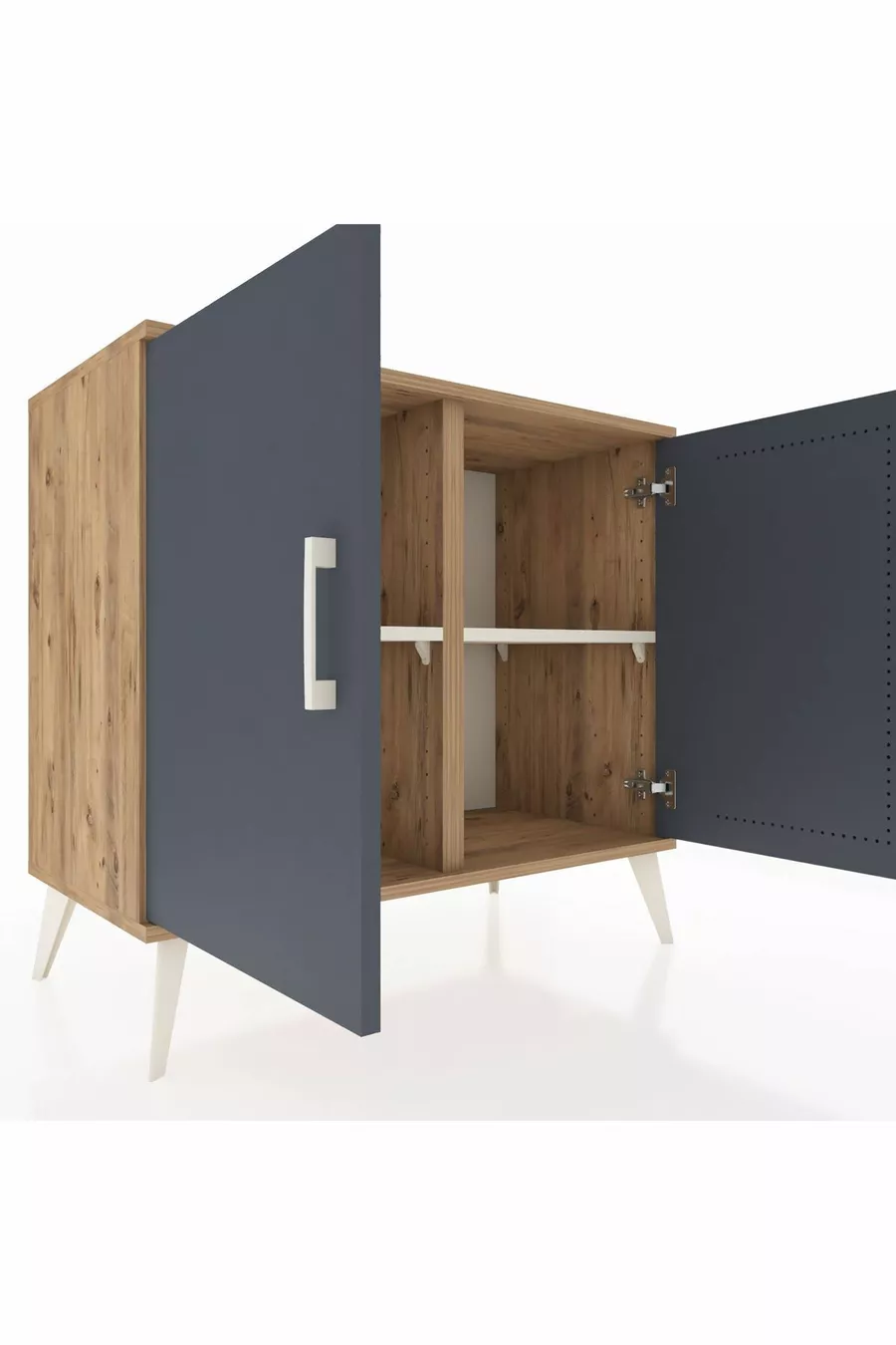 Commode Hyperion 2 étagères 2 portes Pin-Anthracite/Pierre de lune