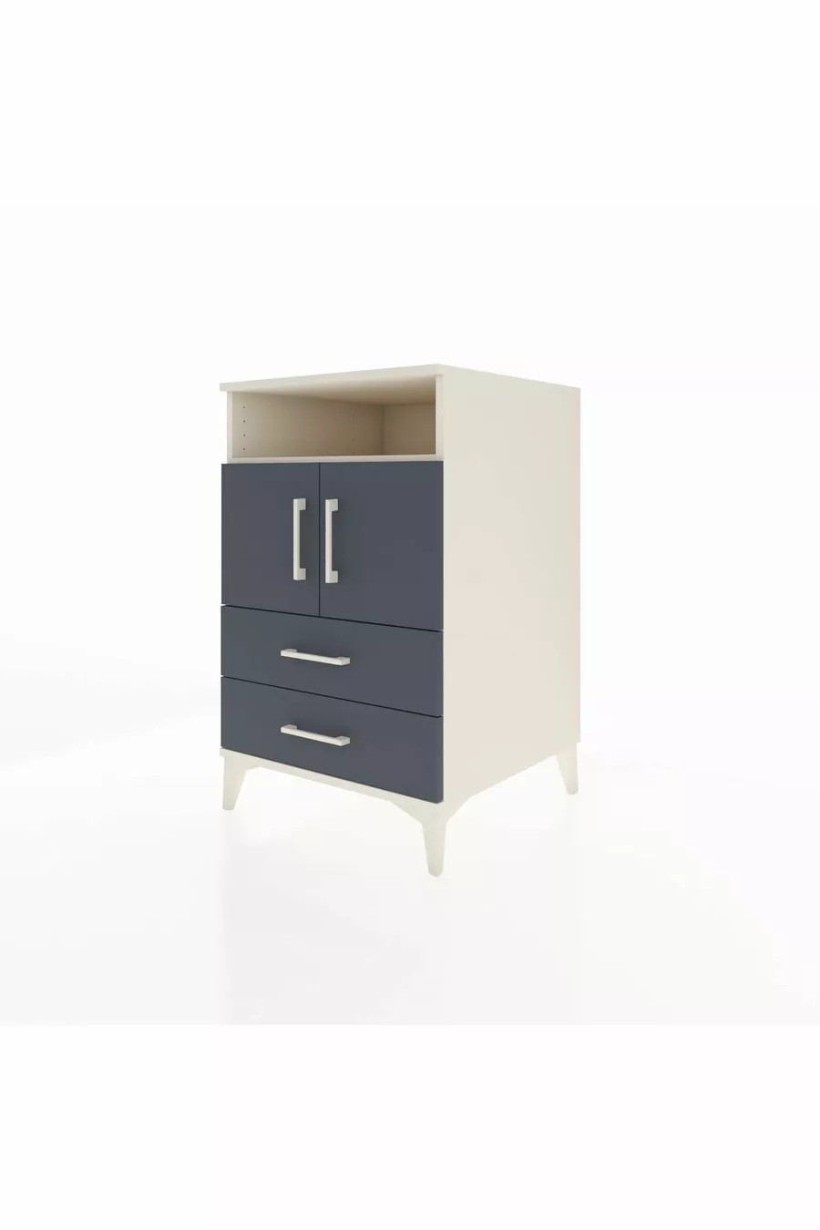 Kronos Table de Chevet avec 2 Étagères, 2 Tiroirs et 2 Portes, Albâtre-Anthracite