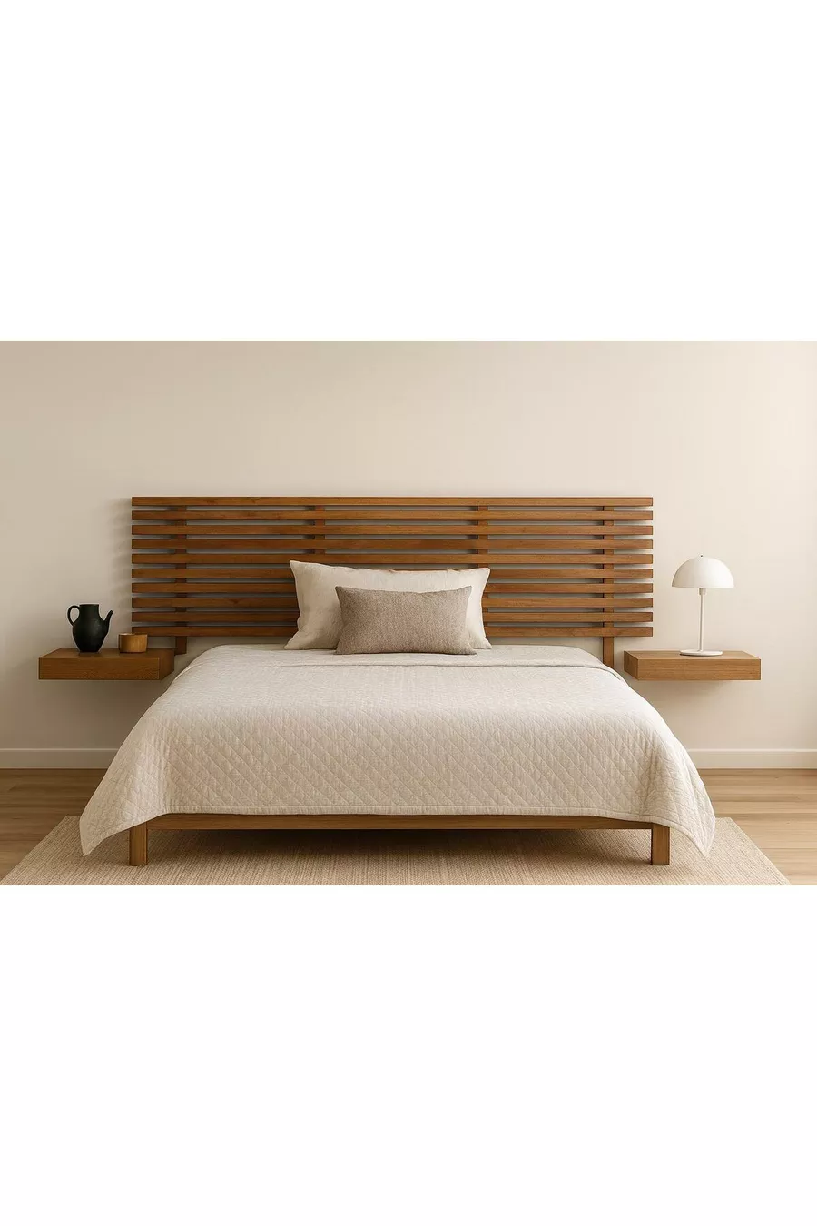 2 Têtes de lit en bois massif avec étagères, couleur noyer, cm X cm, couleur noyer massif