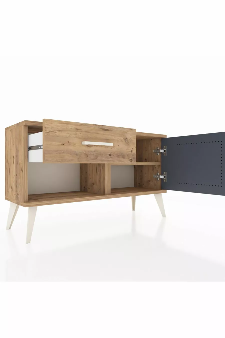 Commode Arges avec une étagère, un tiroir et une porte, pin-anthracite/pin