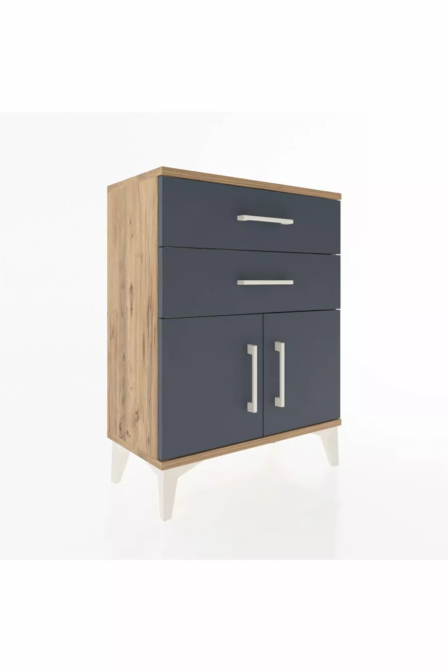 Table de chevet Arges avec une étagère, 2 tiroirs et 2 portes, pin-anthracite