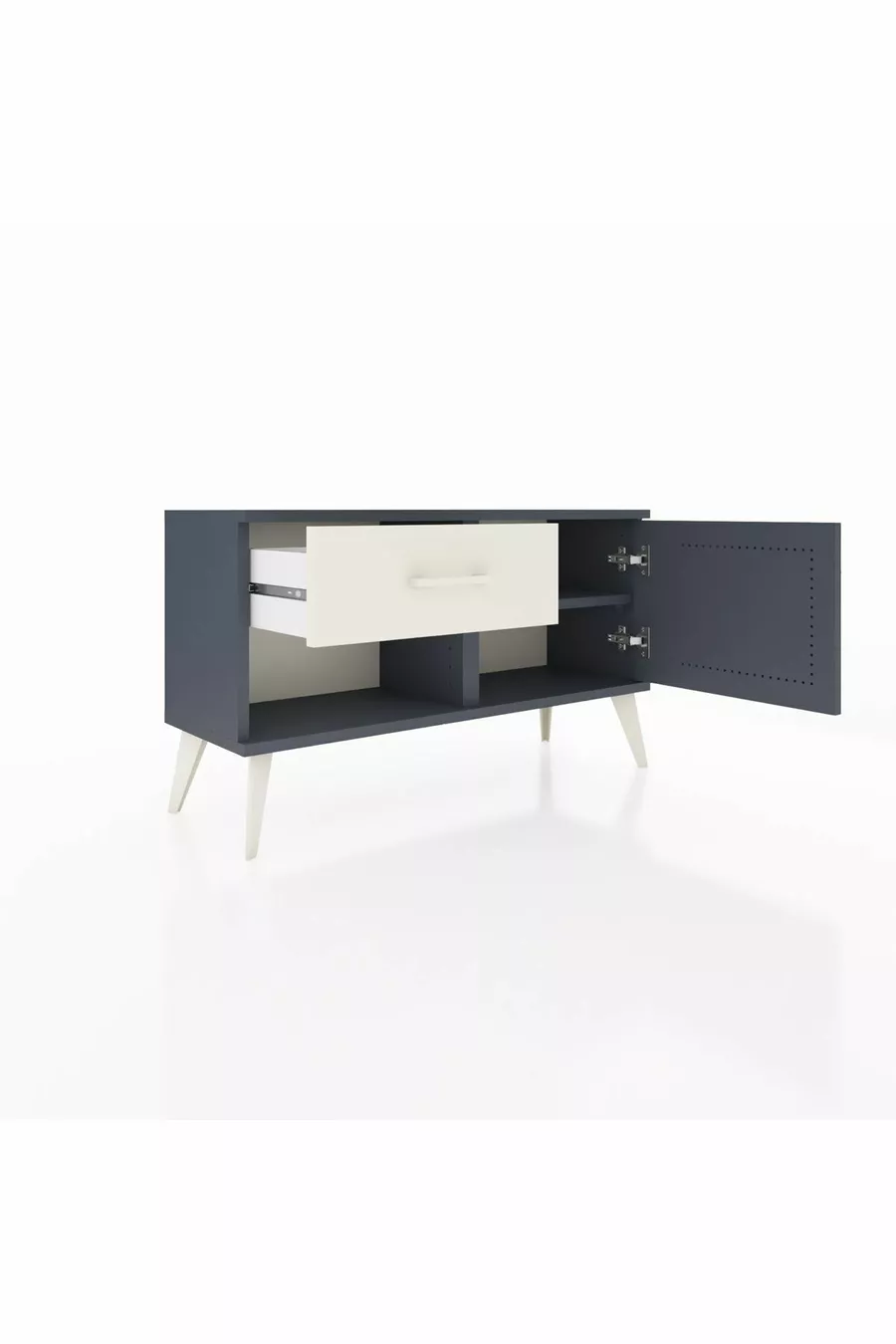 Commode Arges avec une étagère, un tiroir et une porte, Anthracite-Anthracite/Gris pierre