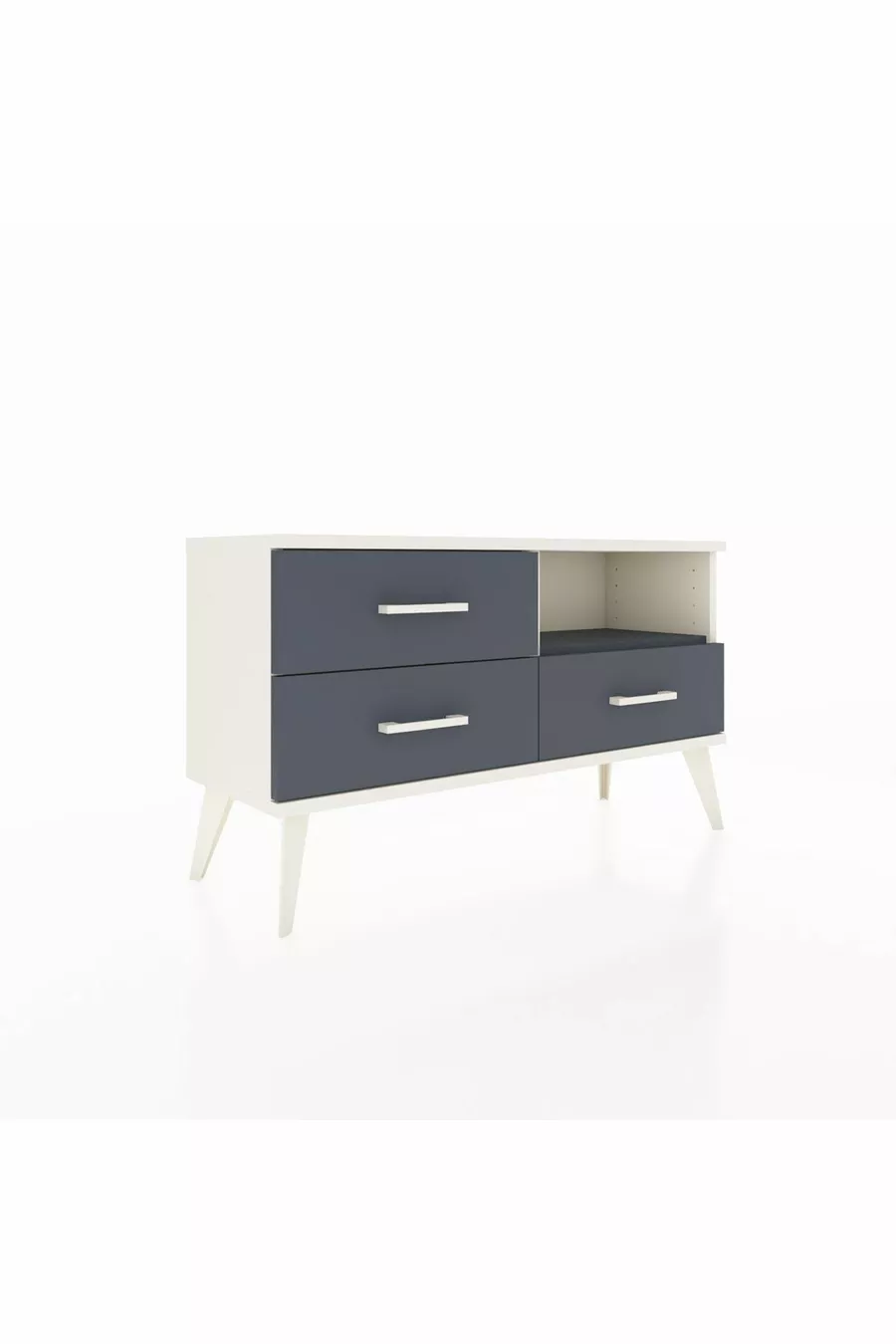 Commode Arges à une étagère et trois tiroirs, Pierre de lune-Anthracite
