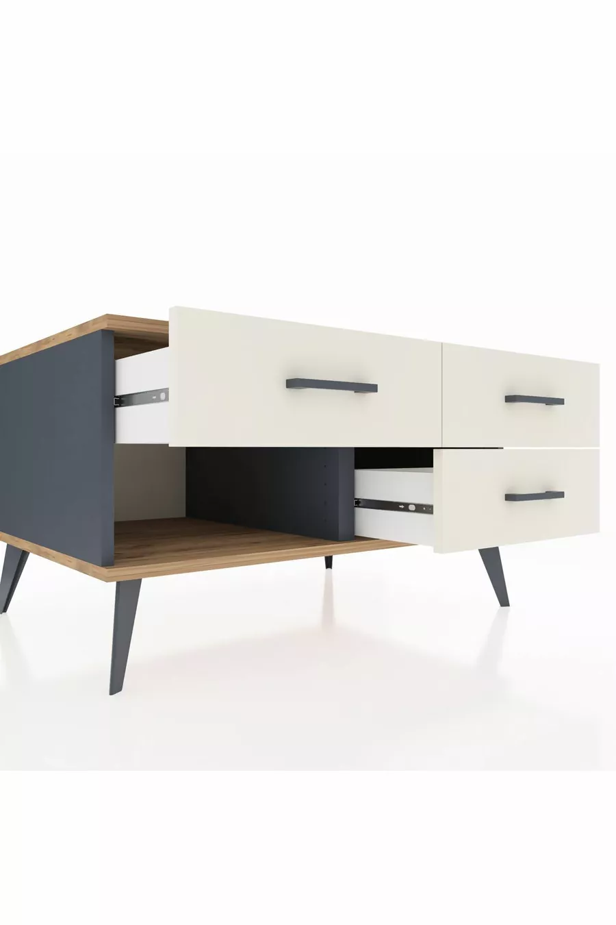 Commode Kronos 3 tiroirs Anthracite-Sapin/Pierre de lune
